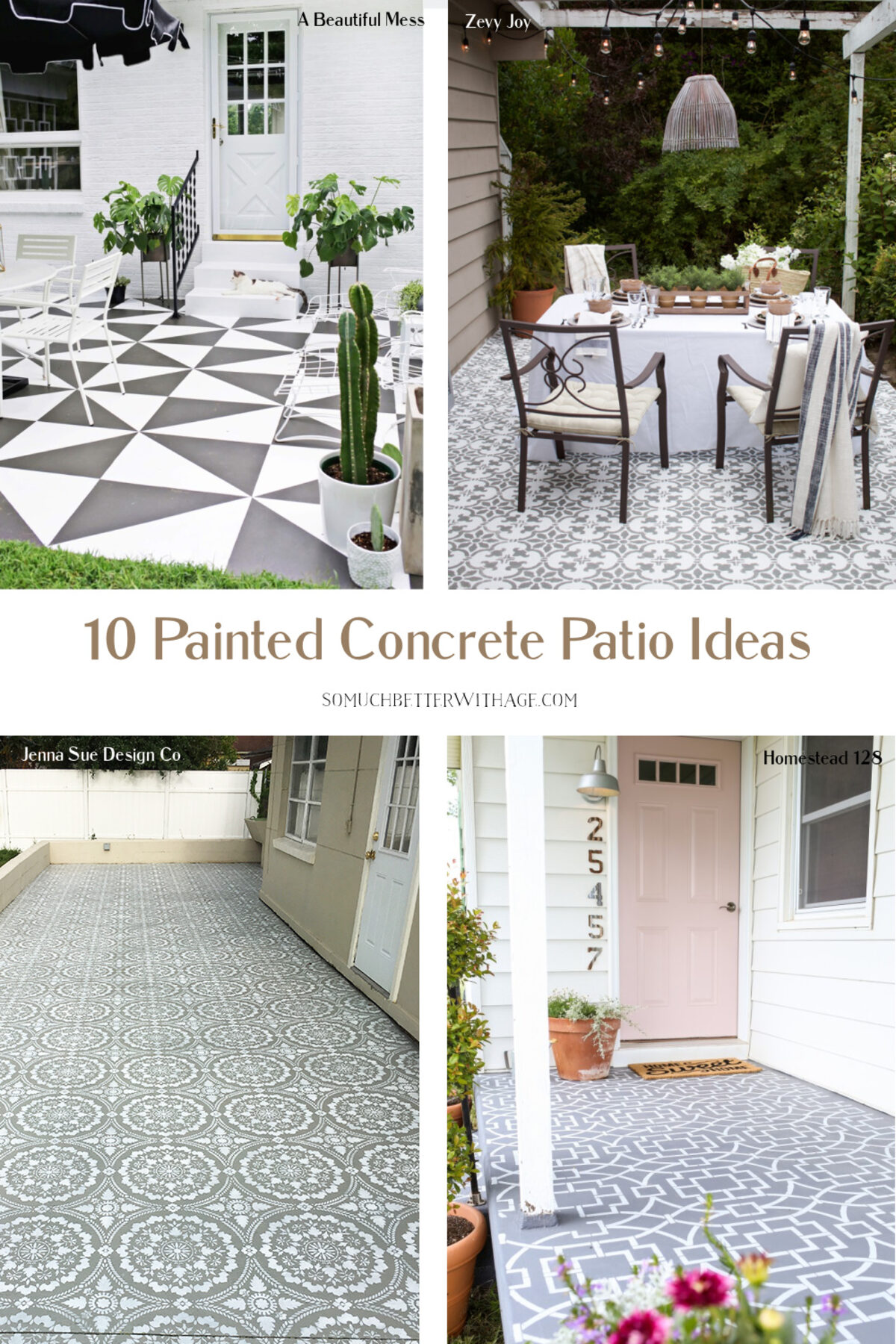 Painted concrete patio with stencil pattern