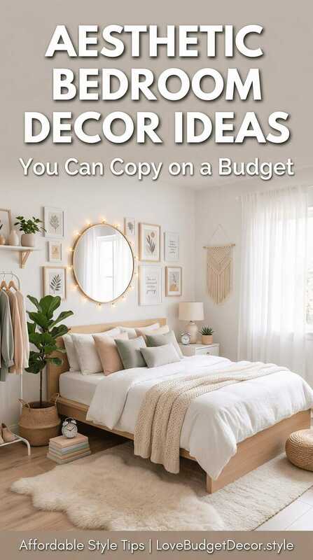 Pinterest graphic: Aesthetic Bedroom Decor Ideas You Can Copy on a Budget