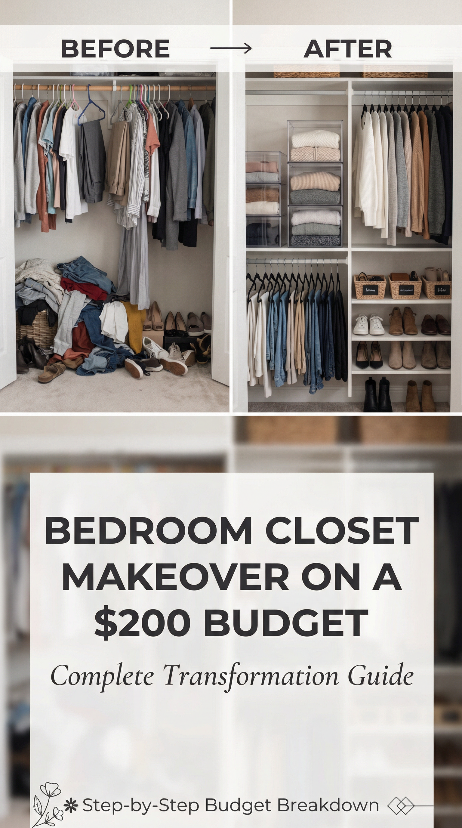 Bedroom Closet Makeover on a $200 Budget - Pinterest Pin