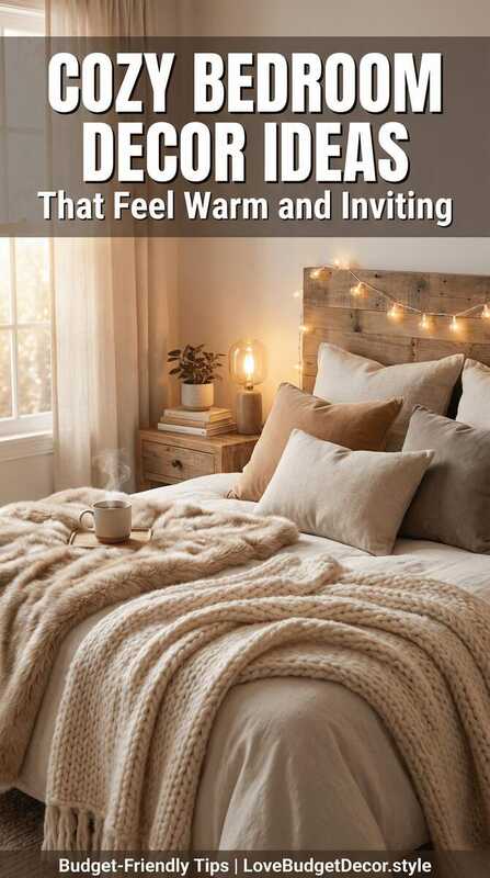 Pinterest graphic: Cozy Bedroom Decor Ideas That Feel Warm and Inviting