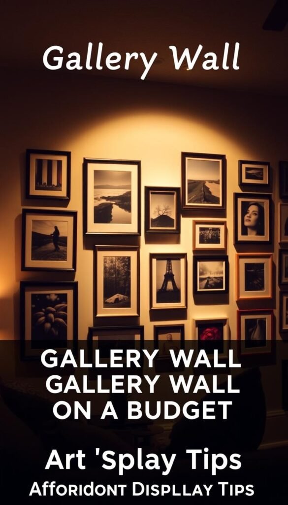 A cozy and well-lit gallery wall, with a variety of framed artworks and photographs arranged in a visually striking composition. The lighting is warm and inviting, creating a soft, ambient glow that accentuates the textures and colors of the displayed pieces. The wall itself is a neutral, off-white tone, providing a clean and minimalist backdrop that allows the artwork to take center stage. The overall atmosphere is one of tasteful elegance and thoughtful curation, inviting the viewer to explore the carefully selected collection. The gallery wall is the focal point of the space, drawing the eye and creating a visually captivating display that sets the tone for the "Gallery Wall on a Budget: Affordable Art Display Tips" article. A cozy and well-lit gallery wall, with a variety of framed artworks and photographs arranged in a visually striking composition. The lighting is warm and inviting, creating a soft, ambient glow that accentuates the textures and colors of the displayed pieces. The wall itself is a neutral, off-white tone, providing a clean and minimalist backdrop that allows the artwork to take center stage. The overall atmosphere is one of tasteful elegance and thoughtful curation, inviting the viewer to explore the carefully selected collection. The gallery wall is the focal point of the space, drawing the eye and creating a visually captivating display that sets the tone for the "Gallery Wall on a Budget: Affordable Art Display Tips" article.