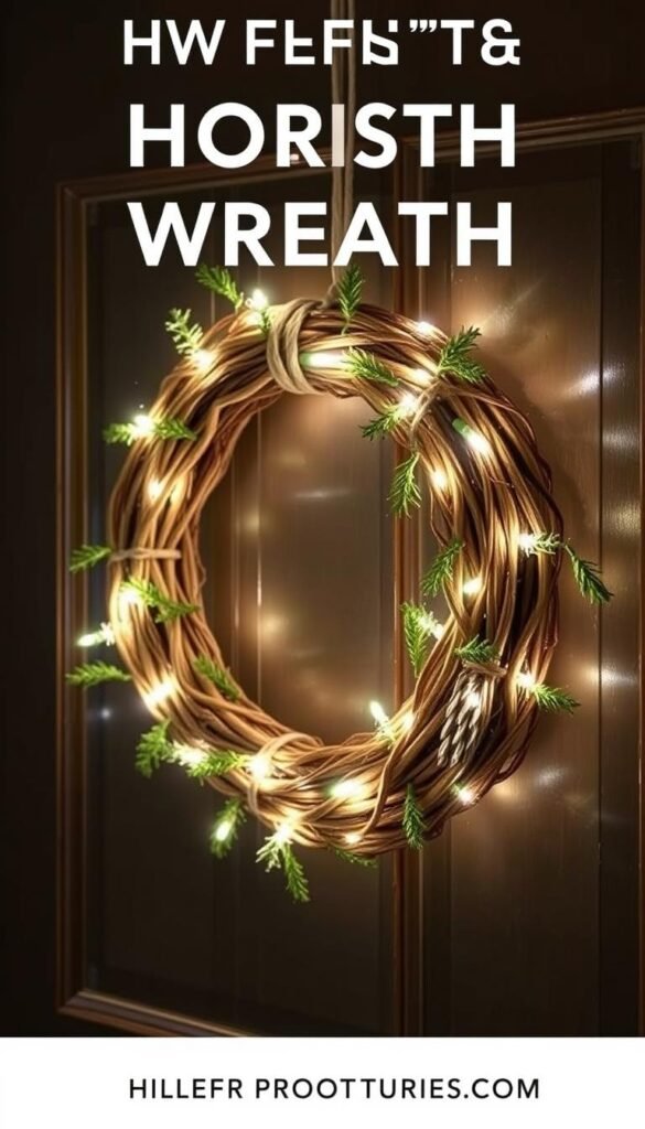Create a rustic wreath with fairy lights using dollar store supplies