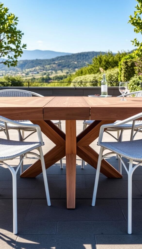 Generate an image of the Article Latta Outdoor Dining Table with accompanying chairs. Generate an image of the Article Latta Outdoor Dining Table with accompanying chairs.