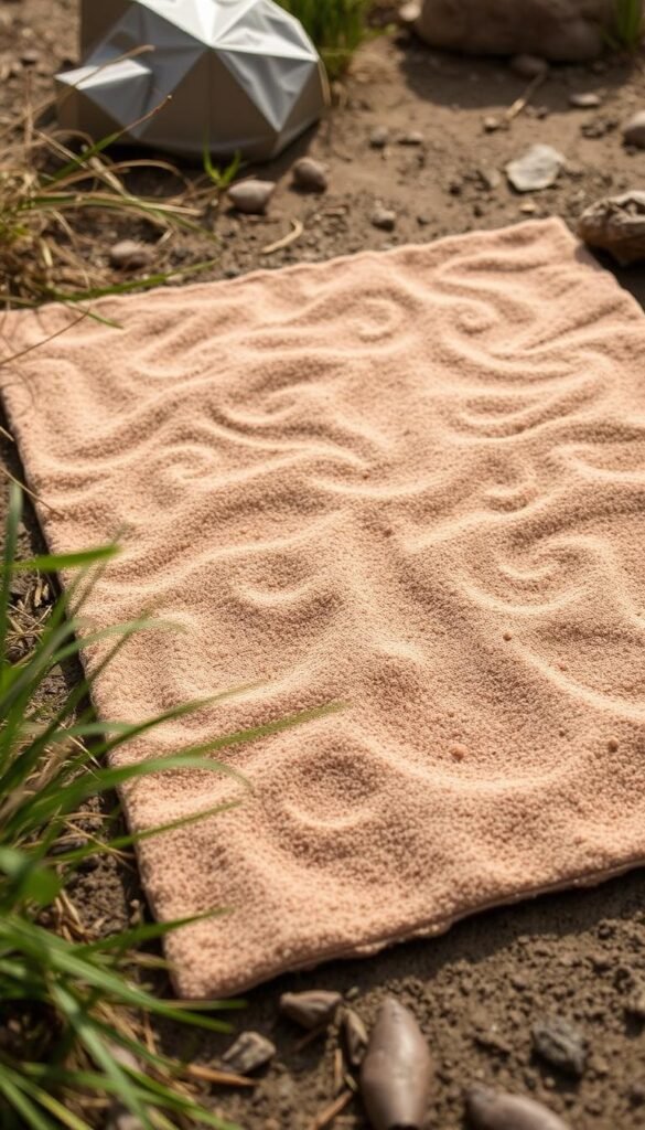 Generate an image of the Sand Mine Reversible Mat in an outdoor setting. Generate an image of the Sand Mine Reversible Mat in an outdoor setting.