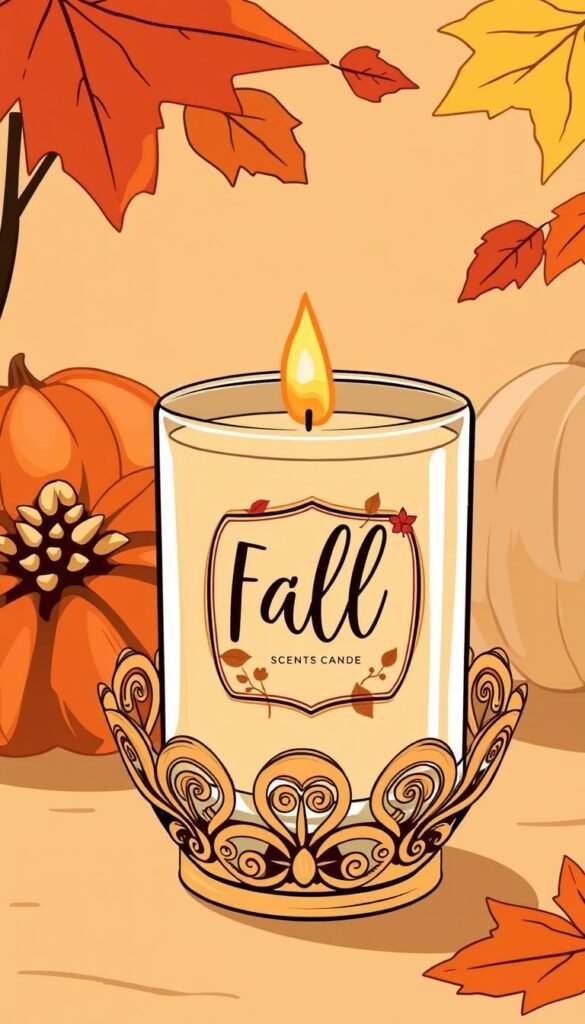 Image of a fall scented candle in a decorative holder
