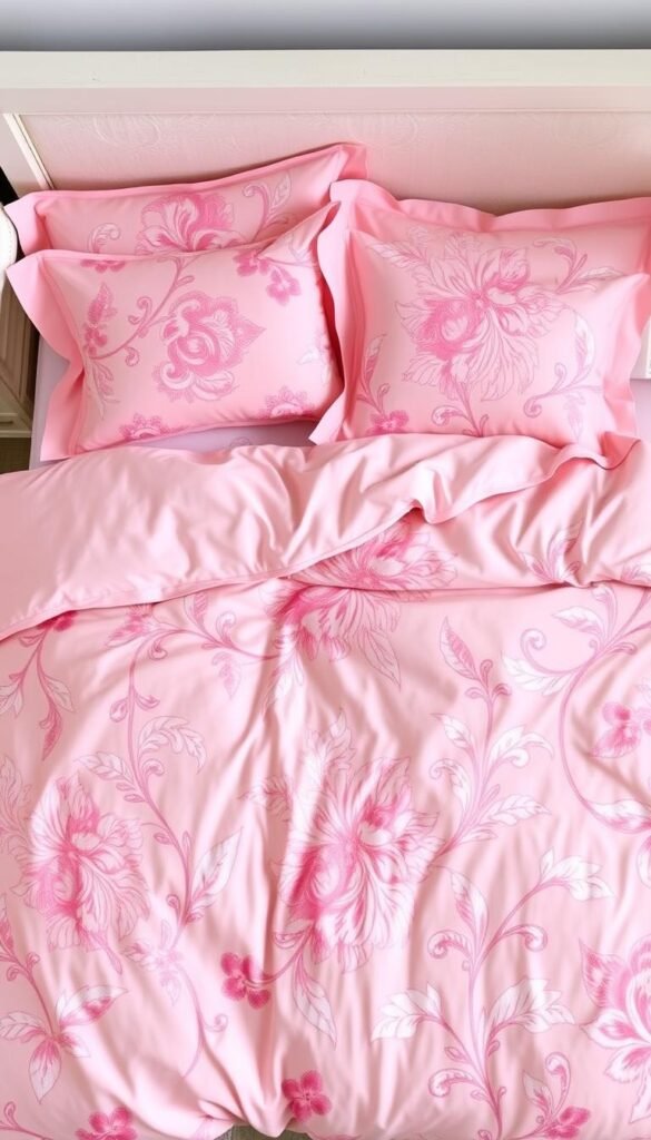Soft pink pastel bedding set with floral patterns Soft pink pastel bedding set with floral patterns