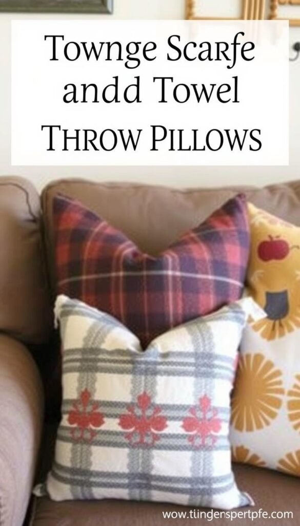 Upcycle throw pillows from scarves and towels for fall decor