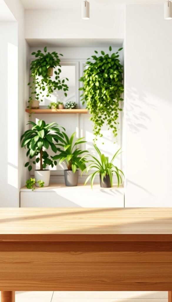 A cozy, well-lit springboard against a modern, minimalist backdrop. In the foreground, a sleek, wooden springboard with a smooth, polished surface, inviting exploration. The middle ground features a serene, plant-filled space, with lush greenery cascading from shelves and window sills, casting soft, natural shadows. The background showcases a crisp, white wall, amplifying the sense of clean, tranquil simplicity. Warm, diffused lighting from overhead fixtures illuminates the scene, creating a welcoming, inspirational atmosphere. The overall composition evokes a harmonious blend of nature, functionality, and elegant design, sparking ideas for personalized springboard decor.