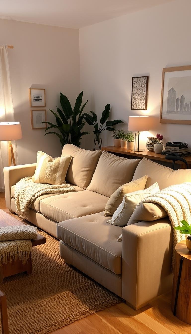 Create * Cozy Living Room Vibes: Warm Textiles and Soft Lighting
