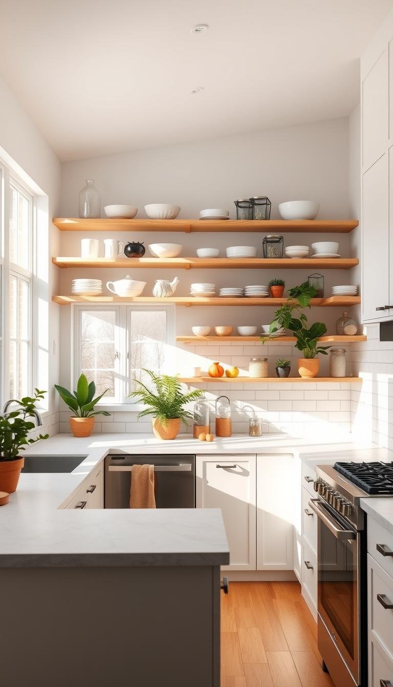 Bright, Airy Kitchen Design with * Open Shelving Kitchen Decor