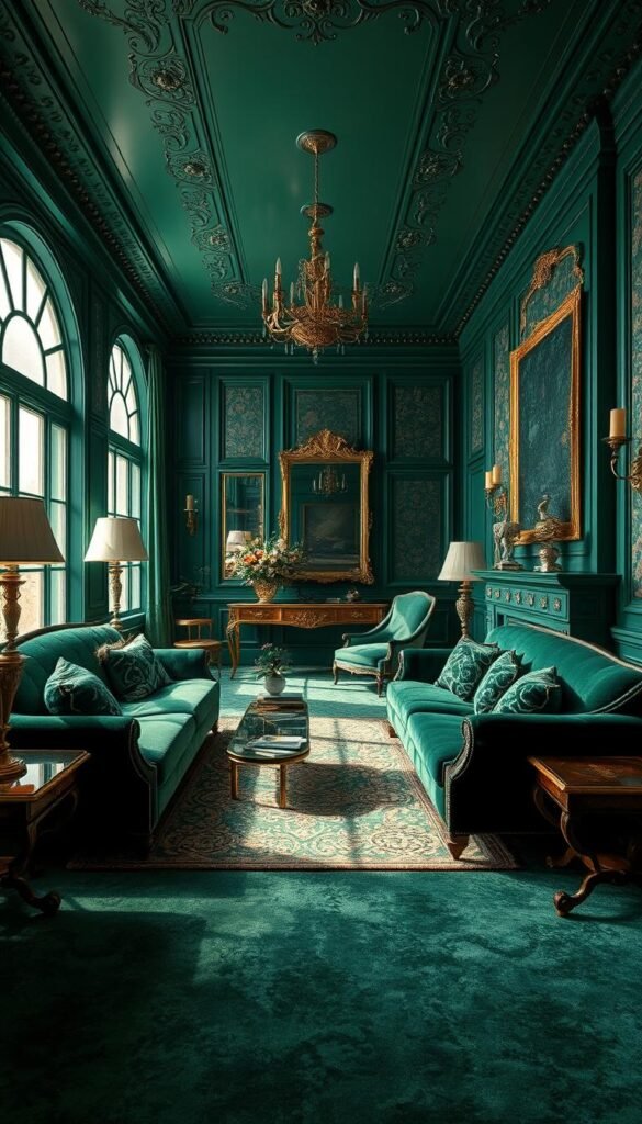Prompt A luxurious, jewel-toned interior with rich emerald green hues that envelop the space. Lush velvet furnishings, burnished brass accents, and ornate details create a sumptuous, opulent atmosphere. Soft, diffused lighting filters through large windows, casting a warm, inviting glow. The room has a sense of timeless elegance, as if plucked from the pages of a high-end design magazine. Layers of texture, from the plush carpeting to the intricate wallpaper, add depth and visual interest. The overall effect is one of a sophisticated, sophisticated sanctuary that exudes a sense of refined sophistication. Prompt A luxurious, jewel-toned interior with rich emerald green hues that envelop the space. Lush velvet furnishings, burnished brass accents, and ornate details create a sumptuous, opulent atmosphere. Soft, diffused lighting filters through large windows, casting a warm, inviting glow. The room has a sense of timeless elegance, as if plucked from the pages of a high-end design magazine. Layers of texture, from the plush carpeting to the intricate wallpaper, add depth and visual interest. The overall effect is one of a sophisticated, sophisticated sanctuary that exudes a sense of refined sophistication.