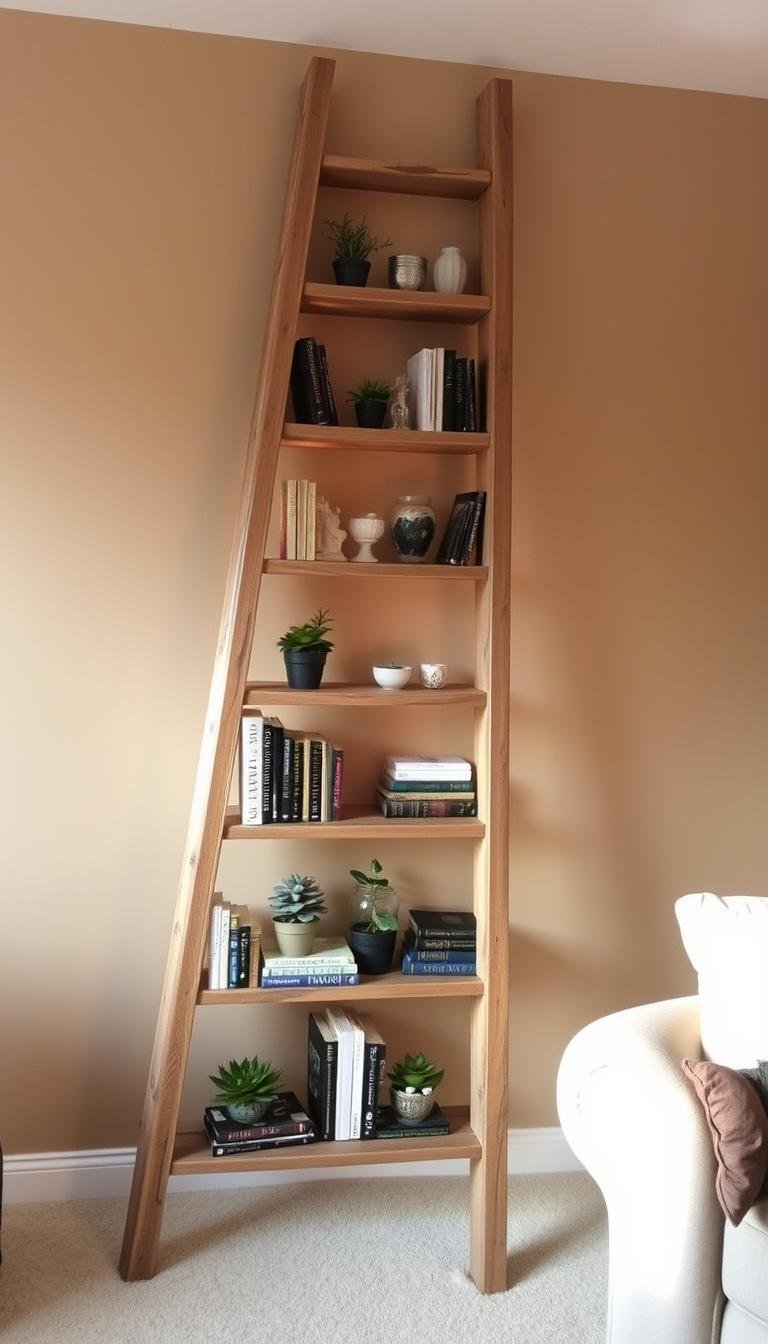 * Vintage Ladder Repurposed into Elegant Bookshelves – DIY Guide